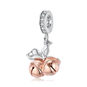 RENSINO Bow Bell Pendant Charms 925 Sterling Sliver Bead Rose Gold Plated Charm for Women Bracelet Christmas Jewelry
