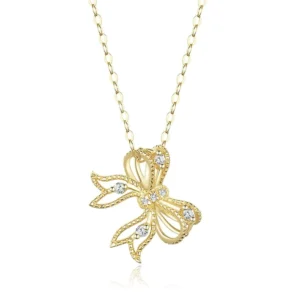 RENSINO Bow Fashion Pendant Necklaces 925 Silver 18k Gold Plated Luxury Cute Style for Women Fine Jewelry