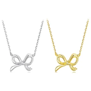 RENSINO Bow Pendant Necklace Simple Style S925 Sterling Silver Fashion commuter Jewelry