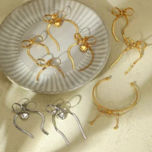 RENSINO Bow shaped Earrings Unique Design Bracelet Retro Sophisticated Look Versatile Suitable for All Occasions