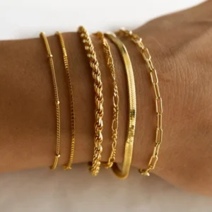 RENSINO Box&Miami Cuban Chain Bracelet Waterproof Gold Plated Bangle Snake Stack Anklets for Women Jewelry Set Gift