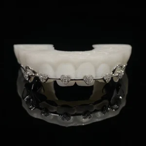 RENSINO Braces Fangs Grillz With VVS Moissanite Diamond Custom Teeth Grillz Hip Hop 925 Sterling Silver Grillz for Men Women
