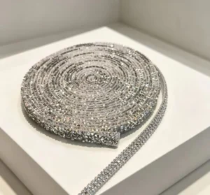 RENSINO Braided Rhinestone Trim Crystal Diamond Sew On Garment Accessories Factory Silver Rhinestone Braided Trim Roll Garment