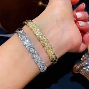RENSINO Brass Bangles Zircon Silver Gold Plated Geometric Bracelets for Women B299