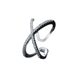 RENSINO Brass Silver Plated Punk Style Women’s Wedding Bands or Rings with Zircon Stones Geometric Layers Twisted Wire Design
