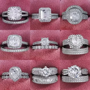 RENSINO Brass Silver Plated Zircon Classic Wedding Band Custom Fashion Eternity Engagement Ring