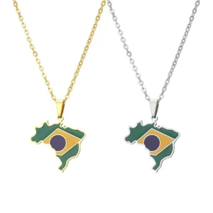 RENSINO Brazil National Map Flags Ethnic Waterproof 316 Stainless Steel Fashion Jewelry Necklaces Pendants For Women Men