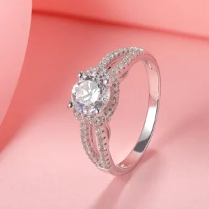 RENSINO Bridal Jewelry White Stone Wedding Engagement Ring 925 Silver Round Cubic Zirconia Elegant Design Women Wedding Ring