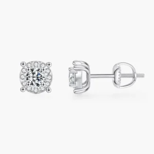 RENSINO Bridal Jewelry for Women Party Gifts 925 Sterling Silver Silver D Color Round Cut Lab Created Diamond Moissanite Stud Earrings