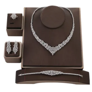 RENSINO Bridal Party Jewelry Set Luxury Vintage Design Copper Silver Plated Cubic Zircon Accessories for Women Retail CN2170
