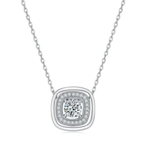 RENSINO Brilliant Cut IGI Certified 925 Silver Rhodium Plated 10g Women’s Necklace Pendant Link Chain Geometric Trendy