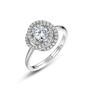 RENSINO Brilliant Cut VVS1 Moissanite Diamond Ring S925 Sterling Silver Engagement Jewelry for Weddings Parties or Anniversaries