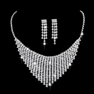 RENSINO Brilliant Full Diamond Zircon Water Drop Necklace Earrings Bridal Wedding Jewelry Shooting Jewelry Set
