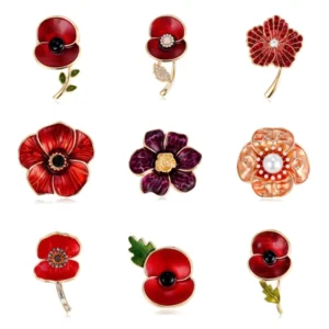 RENSINO British Commemorative Poppy Brooch Flower Souvenir Rhinestone Brooch British National Mourning Chest Badge