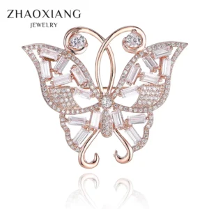 RENSINO Brooces Custom Factory for Women Girl Gift Rhinestone Gold Silver Jewelry Animal Crystal Butterfly Brooches