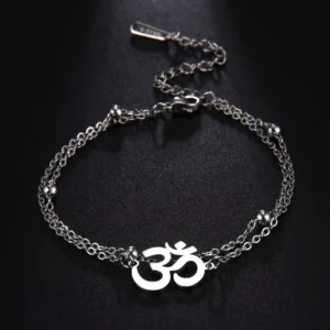 RENSINO Buddhism Hindu Yoga OM Symbol Pendant Bracelet for Women Men Charms Beads Chain Bracelets Fashion Amulet Stainless Steel Jewelry