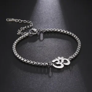 RENSINO Buddhism Hindu Yoga OM Symbol Pendant Bracelet for Women Men Charms Box Chain Bracelets Fashion Amulet Stainless Steel Jewelry
