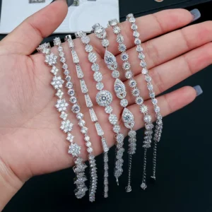 RENSINO Bulk 925 Sterling Silver D Color VVS Moissanite Diamond Tennis Bracelet Set GRA Certified Rhodium Plated Women Jewelry
