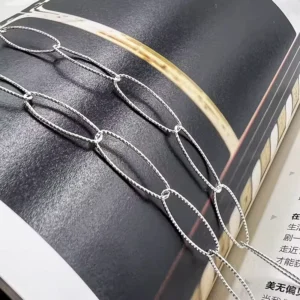 RENSINO Bulk 925 Sterling Silver Oval Chain 18mm Oval Sparkle Chains Bulk with Anti Tarnish Process for Diy Jewelry Making