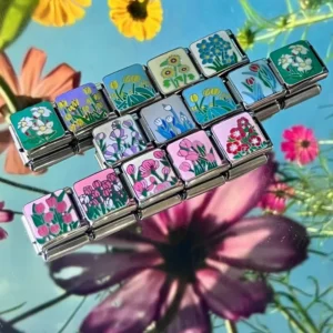 RENSINO Bulk DIY 9mm Flower Art Pattern Modular Series Stainless Steel Bracelet for Women Men Italian Charm Bracelet Gifts