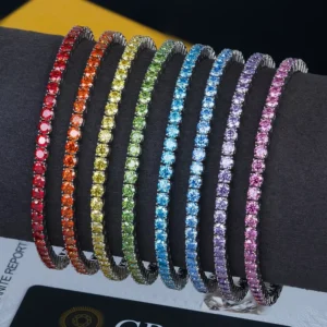 RENSINO Bulk Jewelry Unisex 925 Sterling Silver 2mm 3mm Colorful Diamond Mossanite Moissanite Tennis Bracelet