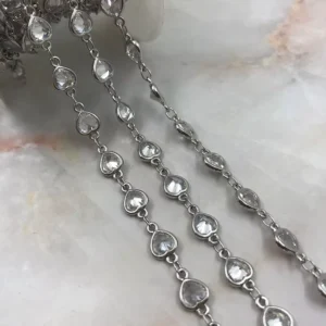 RENSINO Bulk Sale Silver Heart Chains Gold Plated Brass Necklace with Crystal Beads for Jewelry Making