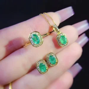 RENSINO Bulk Sterling Silver 925 Jewelry Natural Emerald Minimalist Women’s Rings Pendant Wedding Jewelry Sets