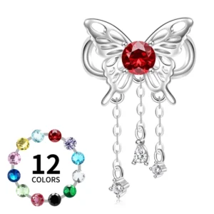 RENSINO Butterfly Charm Real 925 Sterling Silver 12 Colors Birthstones Bead for Women Bracelet Necklace Fine Jewelry