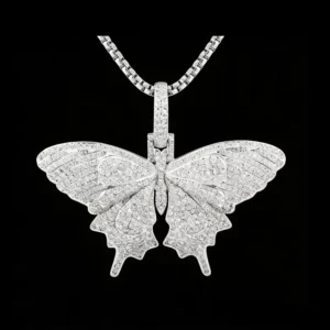 RENSINO Butterfly Designs Natural Animal Beauty Hip Hop Iced Out Jewelry 925 Silver Pendant for Fashion Show