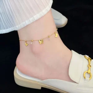 RENSINO Butterfly Foot Chain 18k Gold Stainless Steel Zircon Non-Fading Anklet