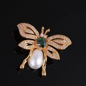 RENSINO Butterfly Pearl Crystal Sterling Silver Brooch