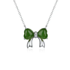 RENSINO Butterfly Shape 925 Sterling Silver Heart Cut Jade Necklace Natural Stone Jewelry Gift