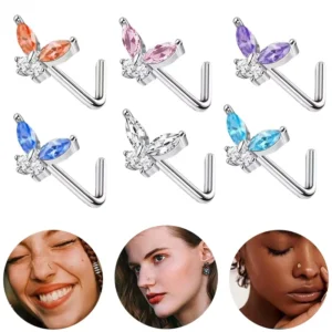 RENSINO Butterfly Stainless Steel Piercing Jewelry Horse Eye Zircon L rod Nose Stud Charming Body Perforated Nose Ring Body Jewelry