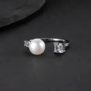 RENSINO C5791 Abiding Custom Fine Jewelry Genuine 9mm White Fresh Water Pearl Waterproof 925 Sterling Silver Rings Halo Silver Ring