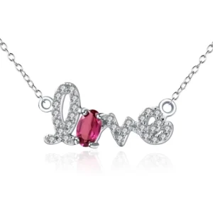 RENSINO C8120 Abiding Romantic Necklace Letter Love Natural Rhodolite Garnet 925 Silver Jewelry Statement Necklace for Valentine