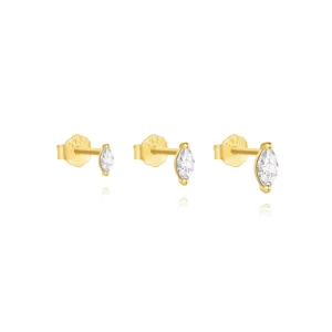 RENSINO CANNER 3Pcs S925 Sterling Silver 18K Gold Plated Classic Marquise Zircon Stud Earrings Multi Size Minimalist Wedding Party Gift