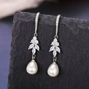RENSINO CAOSHI New Hot Sale Imitated Diamond Silver Plating Pearl Earrings for Women Wedding Fashion Jewelry CZ Earrings