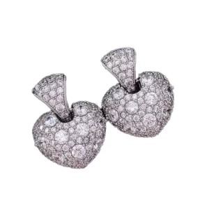 RENSINO CAOSHI Trendy Heart Design Sparkling Zircon Brass Silver Plated Pendant Earrings Wedding Fashion Jewelry for Women