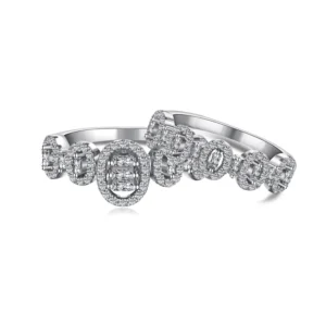 RENSINO CC 925 Silver Rings for Women Simple Design Double Stackable Fashion Jewelry Bridal Sets Wedding Engagement Ring Accessory CC634