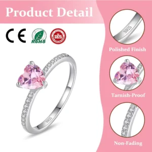 RENSINO CE Custom High Carbon Diamond Ring 925 Sterling Silver Love Pink CZ Stone Classic Style Rhodium Women’s Fine Jewelry for Party