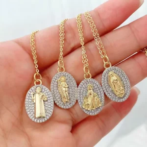 RENSINO CH LAN0001 Silver Plated Copper Religion Necklace Gold Plating CZ Micro Paved Religious Necklace Zircon Necklace