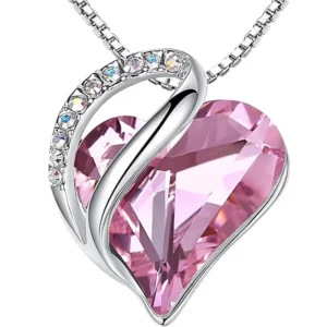 RENSINO CHENG JEWELERS Fine Jewelry Sterling Silver White Gold Plated Cute pink Cz Stone Sacred Heart Body Necklace