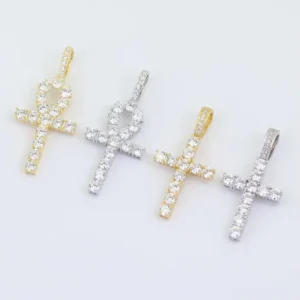 RENSINO CN019 Hip Hop Anha Cross Pendant Brass Setting CZ Stones Necklace Jewelry for Men and Women