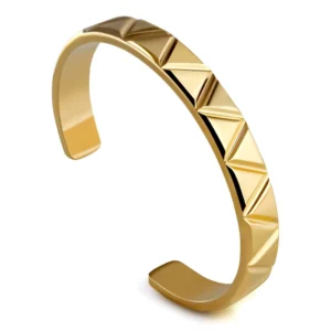RENSINO CNC Precision Engraved Triangle Patterns 18K Gold Plated Stainless Steel Cuff Bracelet Trendy for Dailywear Jewelry