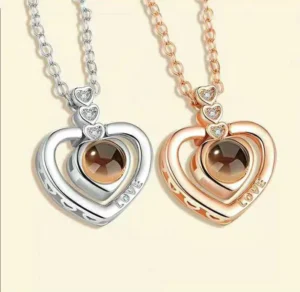 RENSINO COPPER MATERIAL Personalized Customization Necklace for Lovers Diamond I Love You Necklace 100 Languages Projection Heart