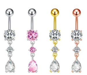 RENSINO CZ Dangle Belly Button Rings Copper Piercings Navel Bar Sexy Umbilical Jewelry Gold Silver Color Body Accessories