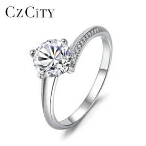RENSINO CZCITY New Elegant 925 Woman New Fine Sterling Silver Wedding Gift Engagement Rhodium White Gold Party Moissanite Diamond Ring