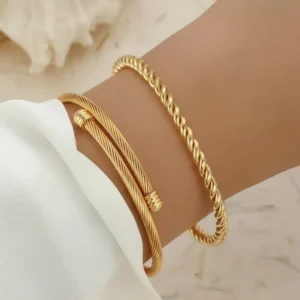 RENSINO Cable Wire Twist Open Bangles Sets for Women Stainless Steel Jewelry Girls