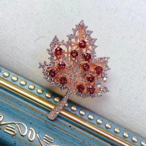 RENSINO Canadian Minimalist Natural Design Luxury 925 Silver Natural Garnet Brooch Pins for Men and Women to Wear