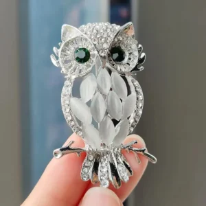 RENSINO Cartoon Opal Stone Gold and Silver Color Owl Brooch